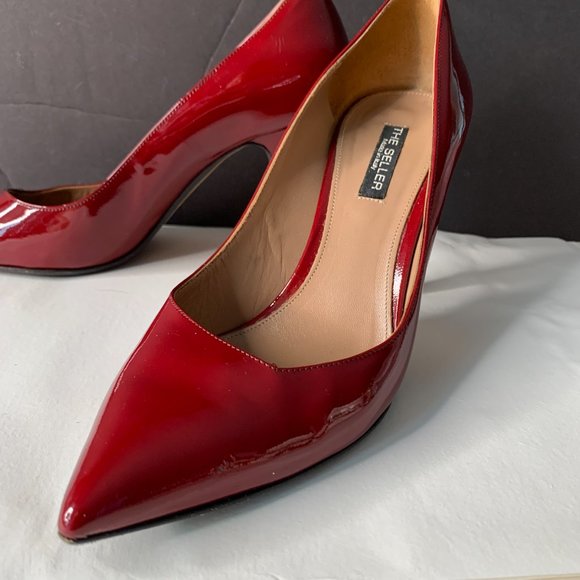 THE SELLER VERO CUOIO RED PATENT SHOES HEELS 3.5" SIZE EU 38/7.5 MADE IN ITALY - Picture 2 of 11